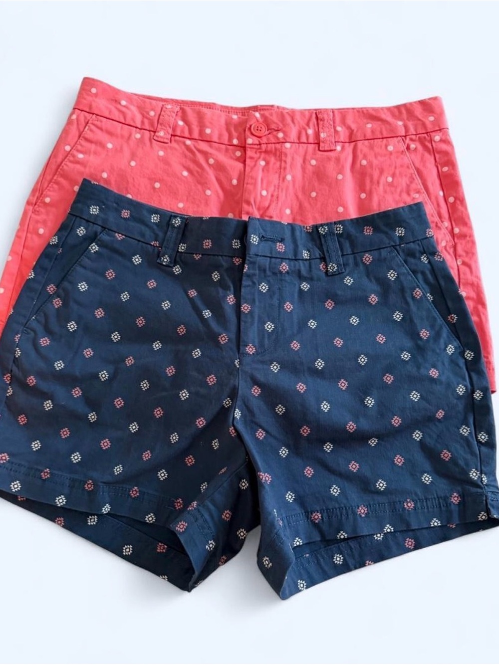 Magellan Outdoors Navy Printed Chino Shorts with Coral Pair